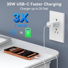 30W USB-C Fast Charger Adapter for iPhone 17/16 Pro Max 10FT Cable