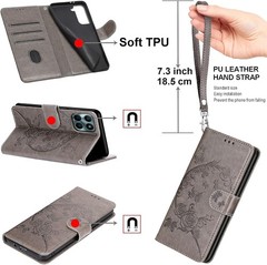 Wallet Case for Motorola Moto G Power 5G 2024, Gray Flower | Women Flip Folio