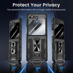 Galaxy Z Flip 6 Case, 360° Rotatable Ring Kickstand & Belt Clip Holster – Black