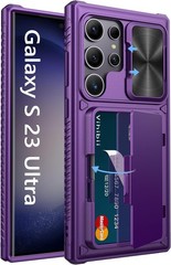 Rugged Dark Purple Case for Samsung Galaxy S23 Ultra 6.8&Prime; with Card Holder & Cov