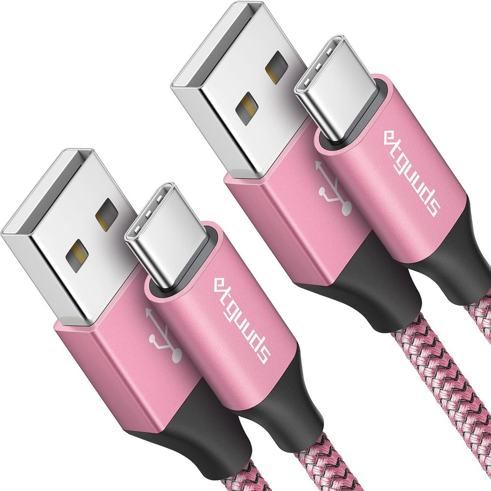 USB to USB C Cable 3ft, 2-Pack USB A to Type C Charger Cord Fast Charging Pink