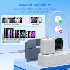 2 Pack 25W USB-C Fast Charger Block for iPhone 17 16 15 Pro Max 6FT Cable
