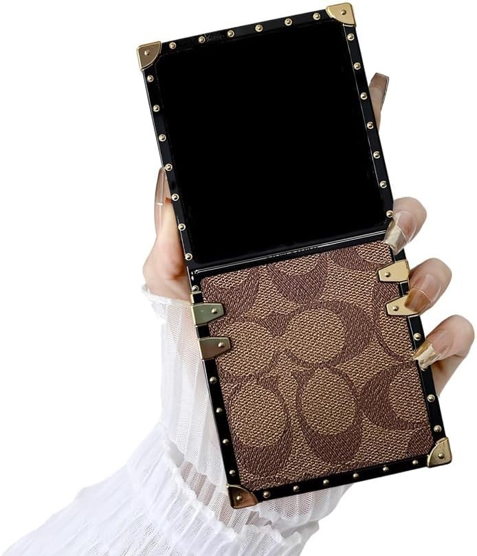 Phone Case for Samsung Galaxy Z Flip 7, Luxury Golden Decoration PU Leather Case