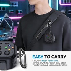 Rugged Hard Shell Secure Lock Case for Galaxy Buds 4/4 Pro, Black Color