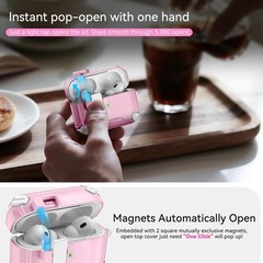 Shock Protective Pink Cover for AirPods Pro 2 with Phone Stand & Secure Lock