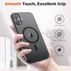 Magnetic for iPhone 16 Case, Translucent Matte Shockproof Anti-Scratch Black