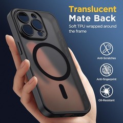 iPhone 15 Pro Max case, Camera Protection, Magnetic Translucent Matte Film case