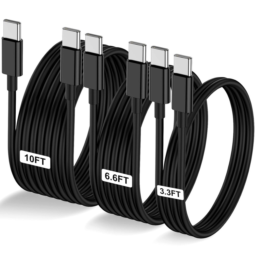 3-Pack Black [3.3FT+6.6FT+10FT] 60W USB C to USB C Cable, Type C Fast Charging