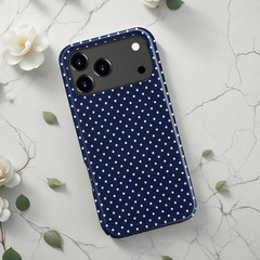 Navy Blue Polka Dot Case for iPhone 17 Pro, Glossy Hybrid 2-Layer Hard Shell