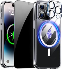 Magnetic for iPhone 14 Pro Max Case Clear with Privacy Screen Protector and Full