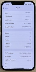 TESTED USED GSM UNLOCKED MIDNIGHT iPhone 14, 256GB A2649 MPVV3LL/A (93% BATTERY)