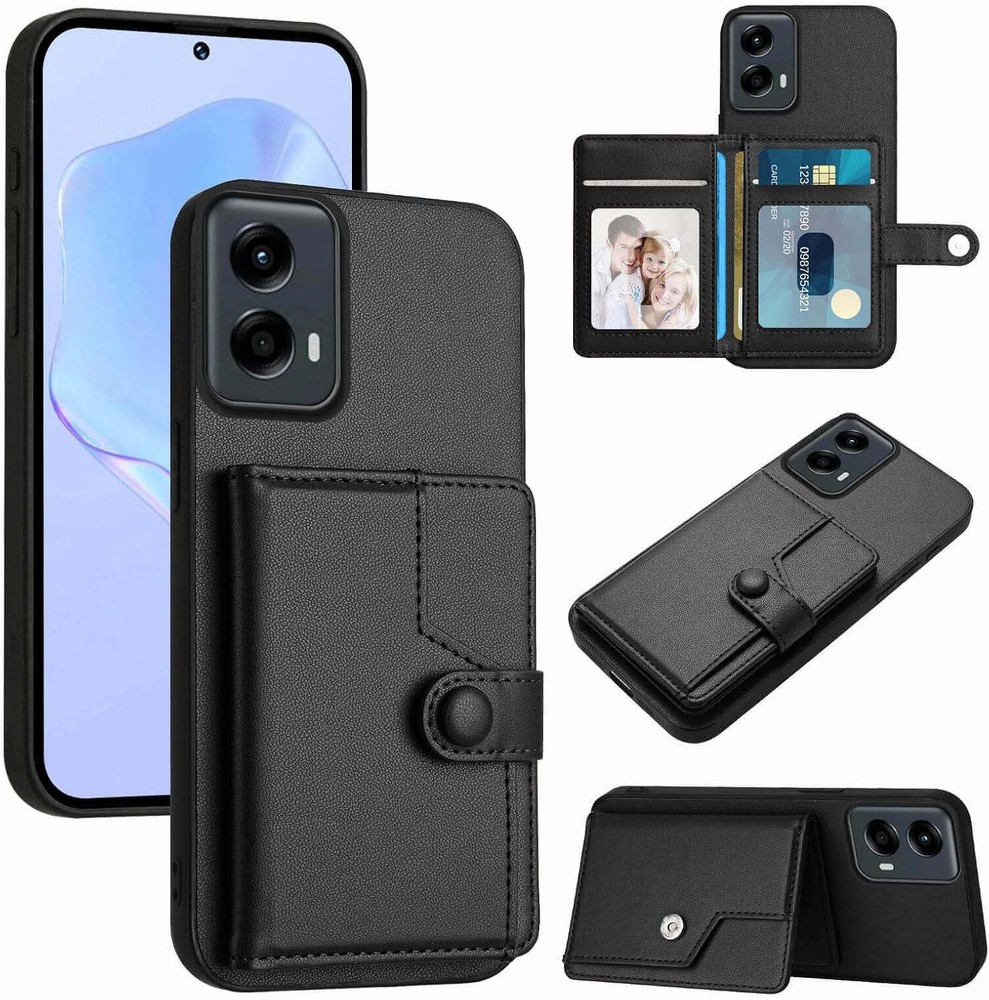 1. For Moto G 5G 2024 Back RFID Blocking Wallet Case Black PU leather