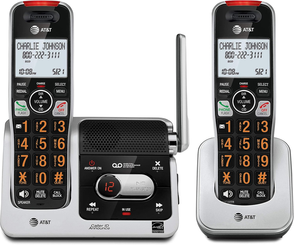 DECT 6.0 Cordless Phone 2 Handset Answering Machine Call Blocking Home