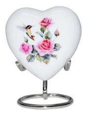 Hummingbird Heart Urn – Mini Heart Cremation Urn with Stand & Premium Box – Smal