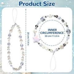 2pcs Beaded Camera Wrist Strap Cute White Phone Charm Pearl Bracelet Keychain De