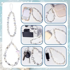 2pcs Beaded Camera Wrist Strap Cute White Phone Charm Pearl Bracelet Keychain De