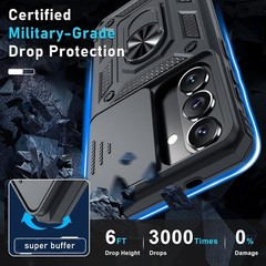 Heavy Duty Black Case for Samsung Galaxy S26+ Plus with Slide Camera Lens Cover