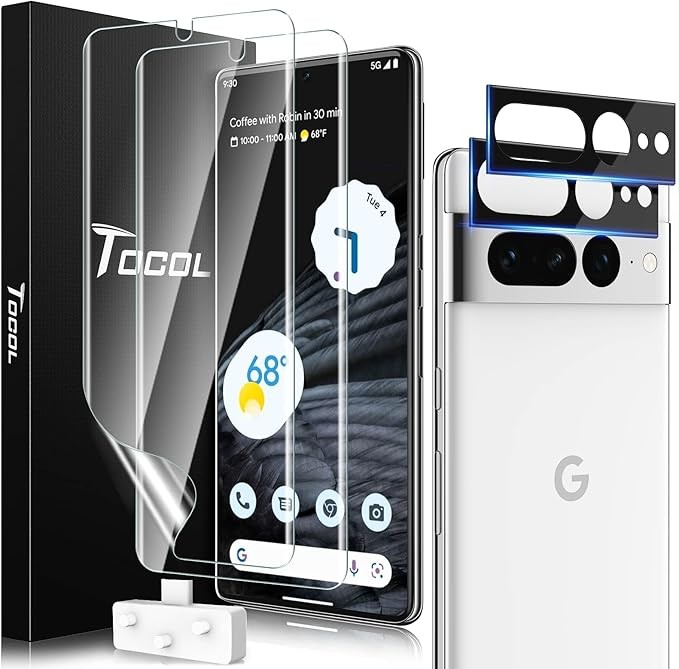 2+2 Pack for Google Pixel 7 Pro Screen Protector & Camera Lens Protector, Self-H