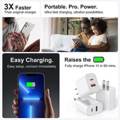 3-Pack 20W Dual Port USB-C Fast Charger Wall Adapter for iPhone 14/13/12