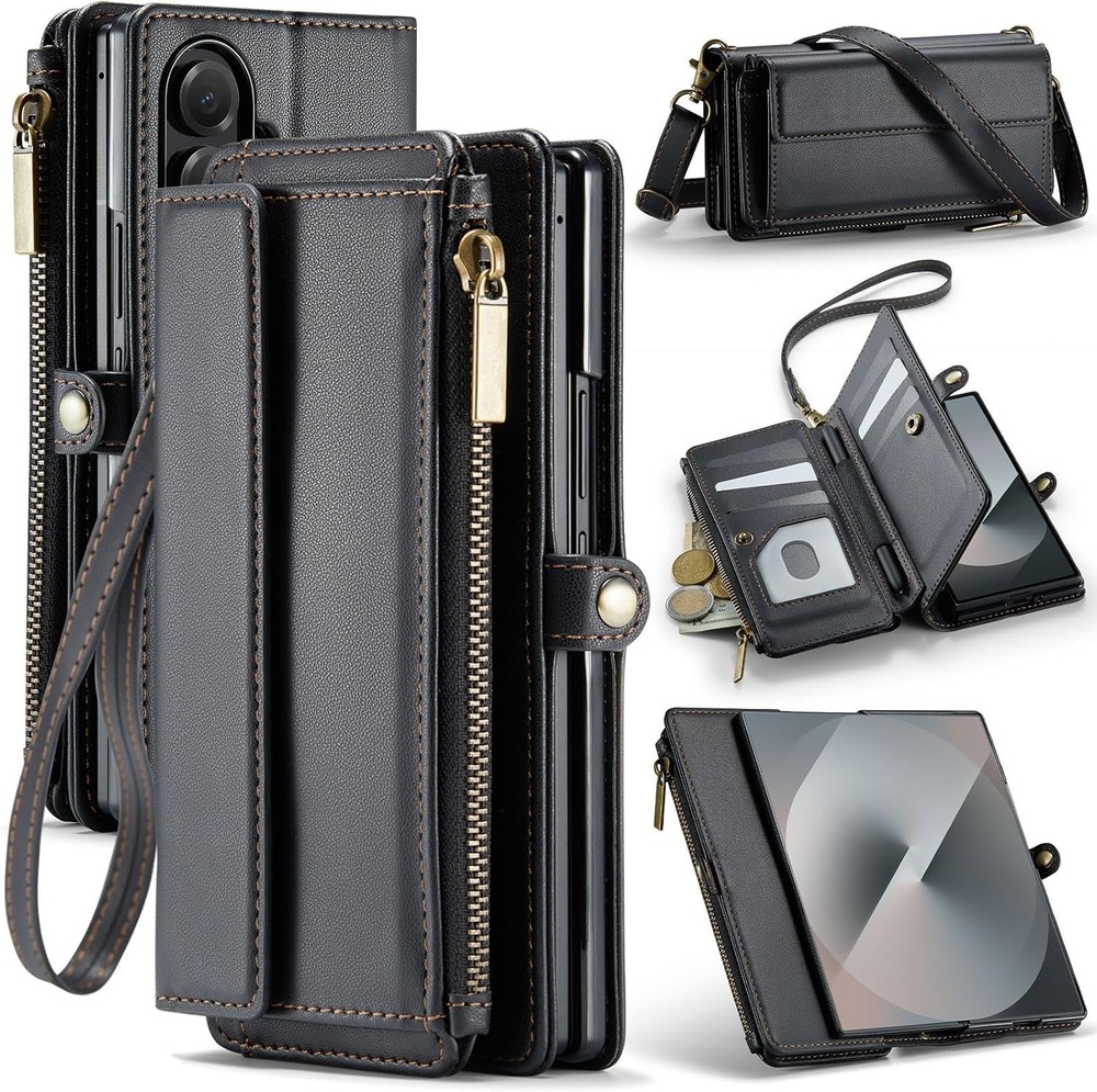 Black Wallet Case with RFID Blocking Card Holder for Samsung Galaxy Z Fold 7