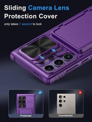 Rugged Dark Purple Case for Samsung Galaxy S23 Ultra 6.8&Prime; with Card Holder & Cov