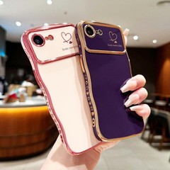 Cute Dark Purple Wave Frame Case for iPhone 16e/17e, Women&rsquo;s Shockproof Cover