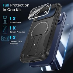 3 in 1 for iPhone 17 Pro Max Case with Invisible Kickstand and HD Screen Protect