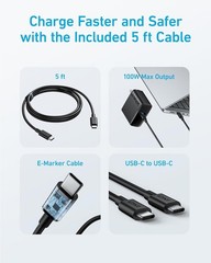 100W USB-C Charger Adapter with 5FT Cable for MacBook Air, iPhone 16/17