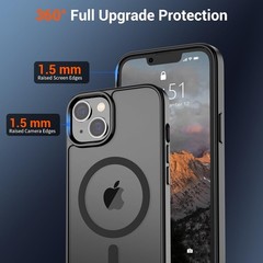 Translucent Matte Black Shockproof Case for iPhone 13/14, Compatible with MagSaf