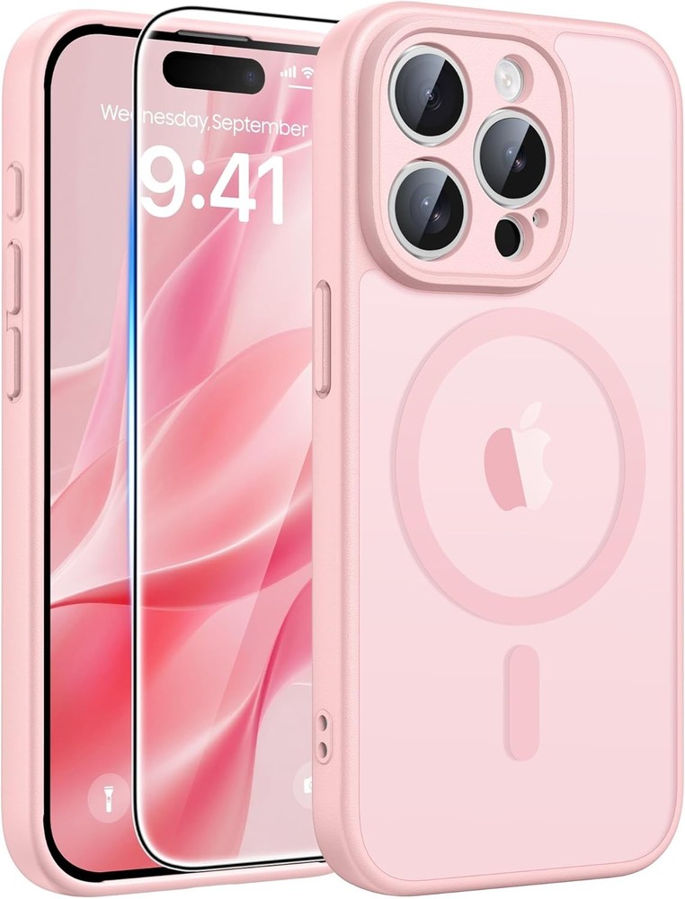 Light Pink iPhone 15 Pro Case: Military Grade Shockproof, Translucent Matte Desi