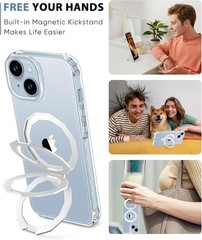 iPhone 14 Case, Built-in Screen Protector & Seamless Stand, Clear Full Body Cove