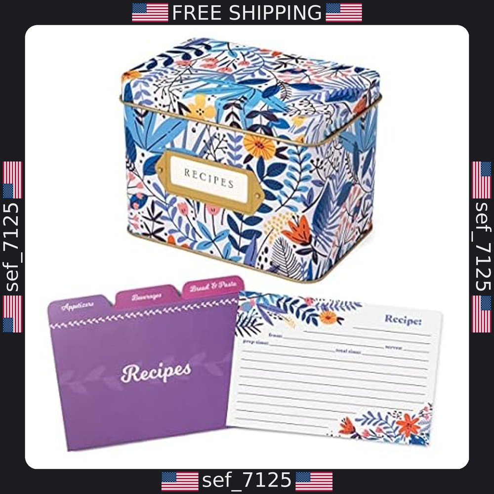 Jot & Mark Recipe Card Set: 25 4×6 Cards & 14 Dividers in Decorative Tin