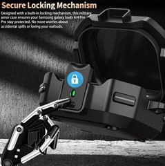 Shockproof Black Case Cover for Galaxy Buds 4 Pro/Buds4 with Secure Lock Clip
