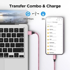 USB to USB C Cable 3ft, 2-Pack USB A to Type C Charger Cord Fast Charging Pink