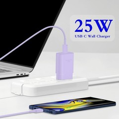 2-Pack 25W Type-C Fast Charger Block for Galaxy S23 Ultra/S22 6ft Cable