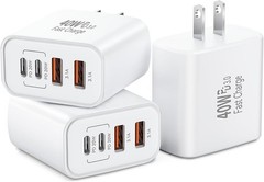 iPhone 17 USB C Fast Charger Block, 3-Pack 40W 4-Port Dual Port PD+QC Wall Charg
