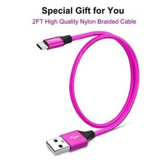 Type C Charger Cable Pink – USB C Premium Shiny Nylon Braided Rapid Charging Cor