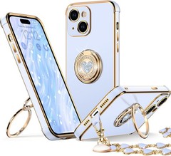 iPhone 14 Plus Case with Stand, Double Ring Kickstand, Cute Love-Heart Bling