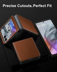 Case for Motorola Razr 2024/2025 – PU Vegan Leather Back & Hard Bumper – Brown