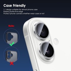9H Tempered Glass Camera Lens Protector for iPhone 17, Silver Metal Ring