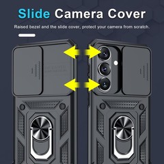 Heavy Duty Black Case for Samsung Galaxy S26+ Plus with Slide Camera Lens Cover