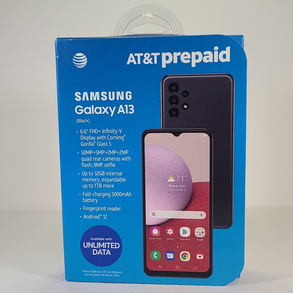 AT&T Prepaid Samsung Galaxy A13 6.6” FHD+ Display 50MP Camera 32GB – Black