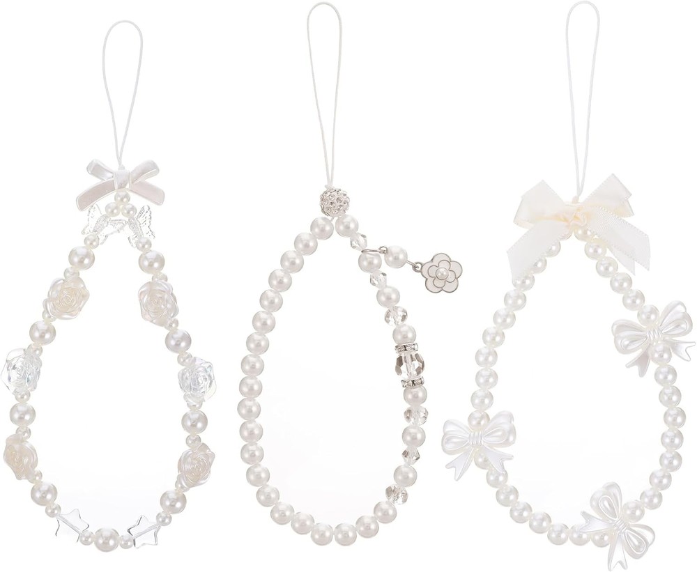 3 PCS Camera Charm Strap, Cute Butterfly Bow Beaded Phone Charm Lanyard Straps