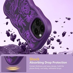 iPhone 15 Pro Max Case, Cute Wavy Floral Flower Rose Aesthetic, Matte Purple Bum