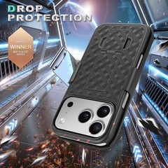 iPhone 17 Pro Case, Slim Combo Shell with Kickstand Swivel Holster Rugged Black