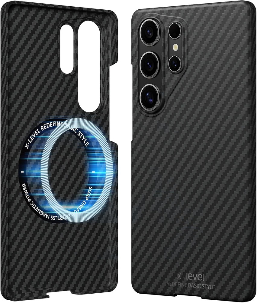 Samsung Galaxy S25 Ultra Case, Slim Flexible Carbon Fiber Texture Cover, Black