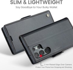 Wallet Case & Card Holder for Galaxy S23 Ultra Black RFID Blocking Leather Kicks