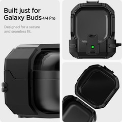 Shockproof Black Case Cover for Galaxy Buds 4 Pro/Buds4 with Secure Lock Clip