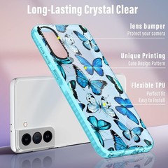 Cute Blue Butterfly Print Case for Samsung Galaxy S22, Girly Design with Ring Ki