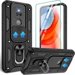 Moto G-Play-2021 Case with HD Screen Protector & Slide Camera Cover, Black